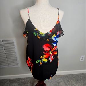 Mossimo Floral Print Ruffle Black Cami Top XL